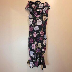 Unique Vintage Floral Wiggle Dress S